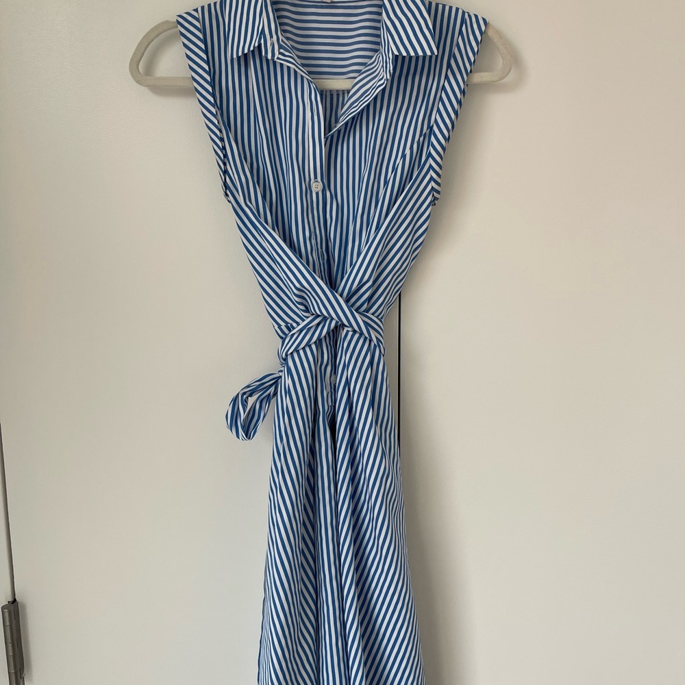 Lucy Paris Blue and White Striped Midi Dress